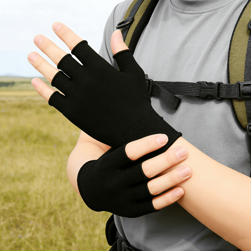 Cycling To Work - Black Knit Half Finger Gloves, Breathable